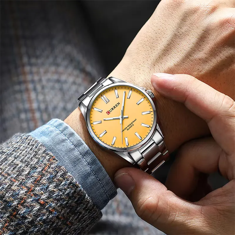 Curren Quartz Yellow Dial Men’s Watch- 9090